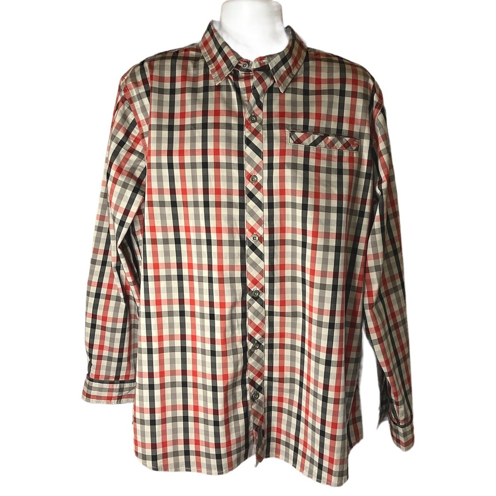 Banded Shirt Mens XL Check Long Sleeve Button Up Hidden Button Down Collar